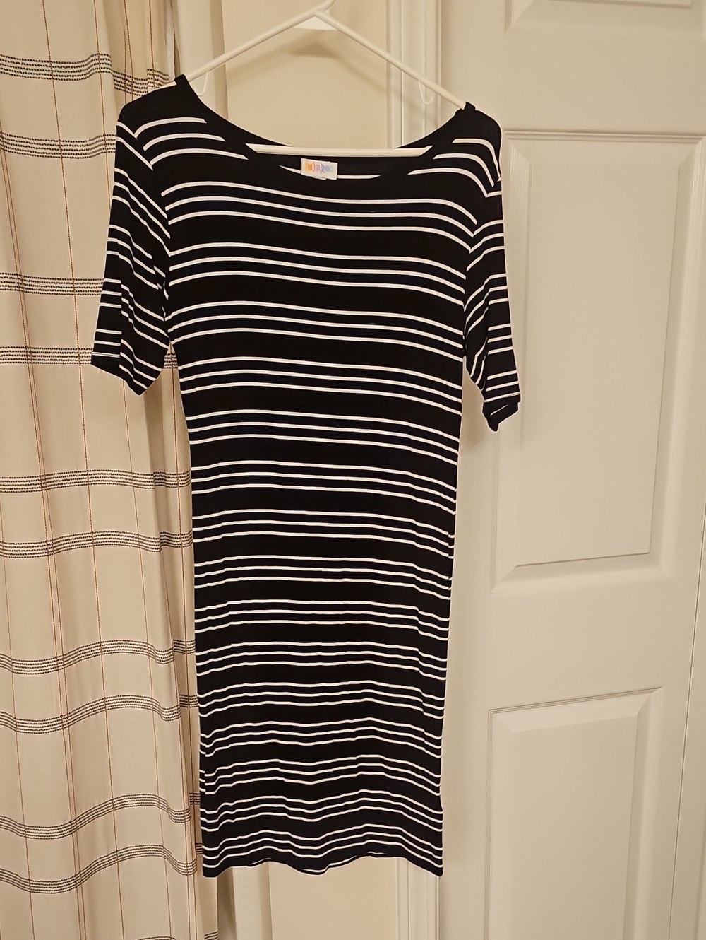 LuLaRoe Black and White Striped Midi Dress